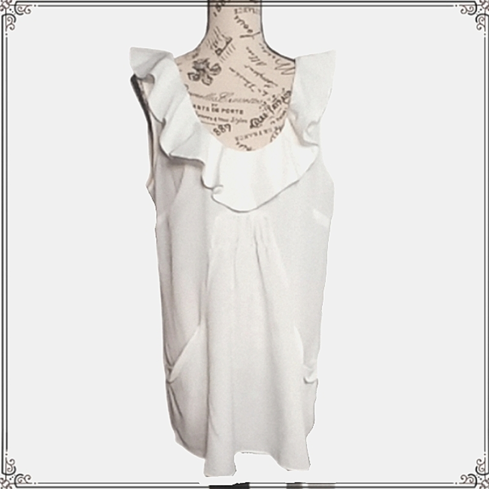Daniel Rainn Ruffled Ivory Cocktail Flowy Lightweight Mini Dress Size Large